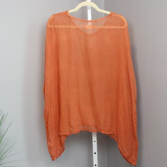 BODIE 100% Linen Sheer Tunic Top Burnt Orange Raw Edge Hem Oversized OS – Flawed - Picture 2 of 7